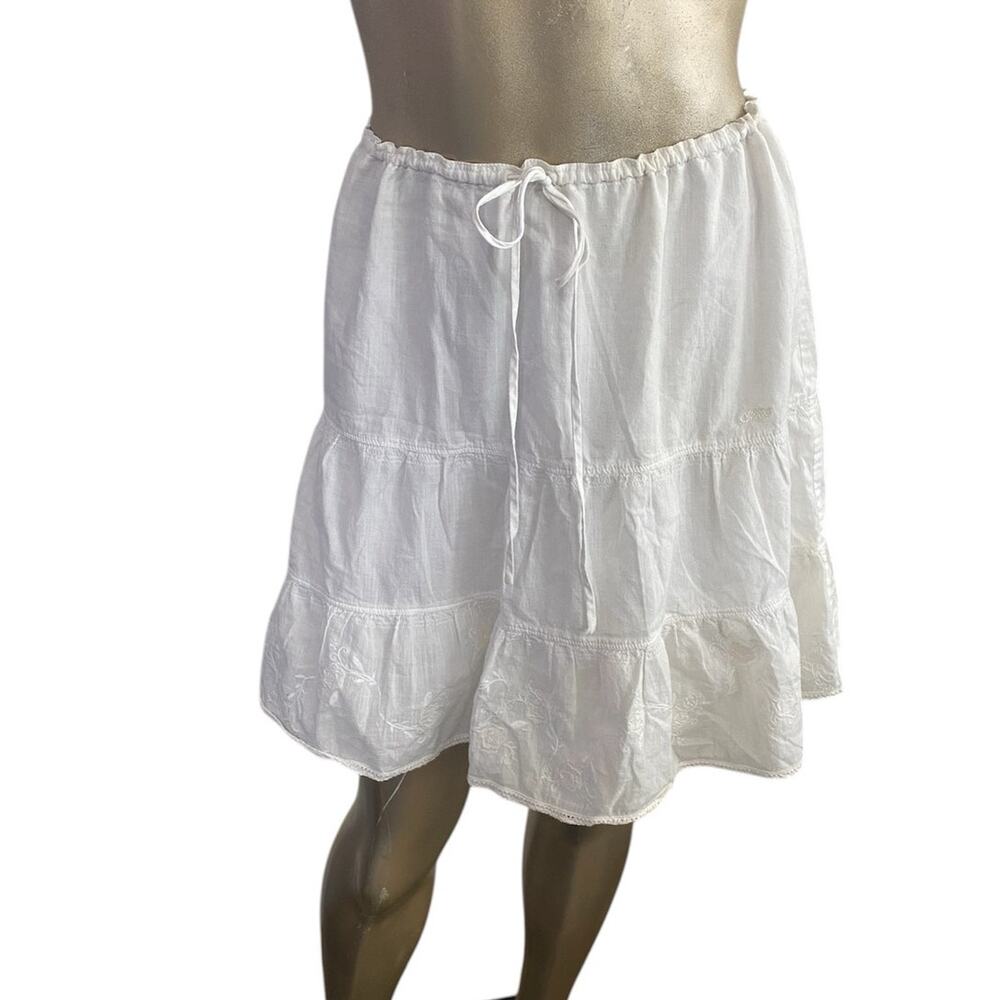 Vtg Abercrombie & Fitch White Cotton Embroidered Tiered Mini Skirt Sz M Y2K Boho
